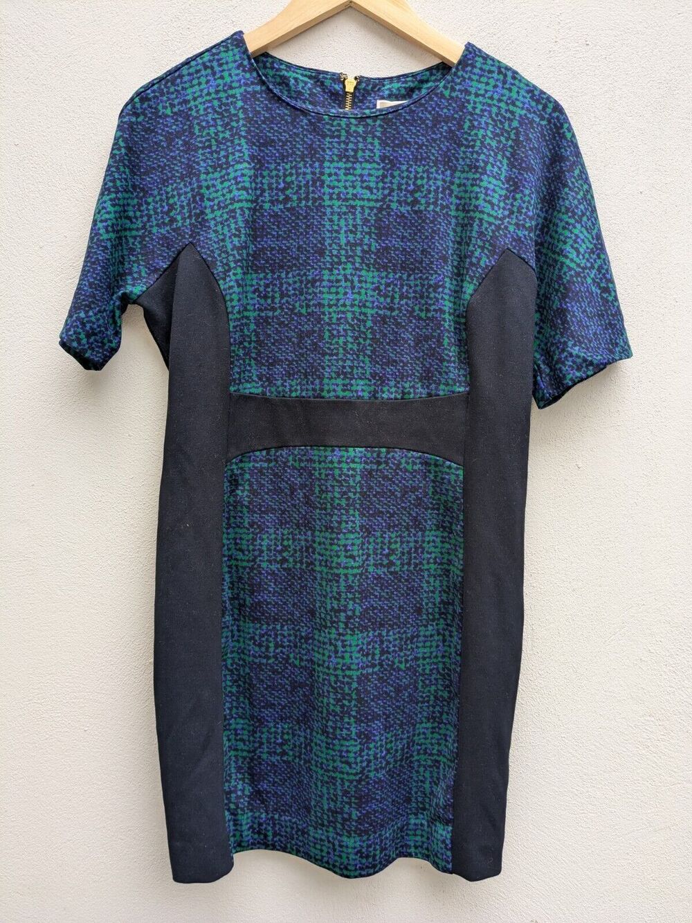 Michael Kors Women's Mini Dress Black Green Blue Paisley MK Size 14 Petite